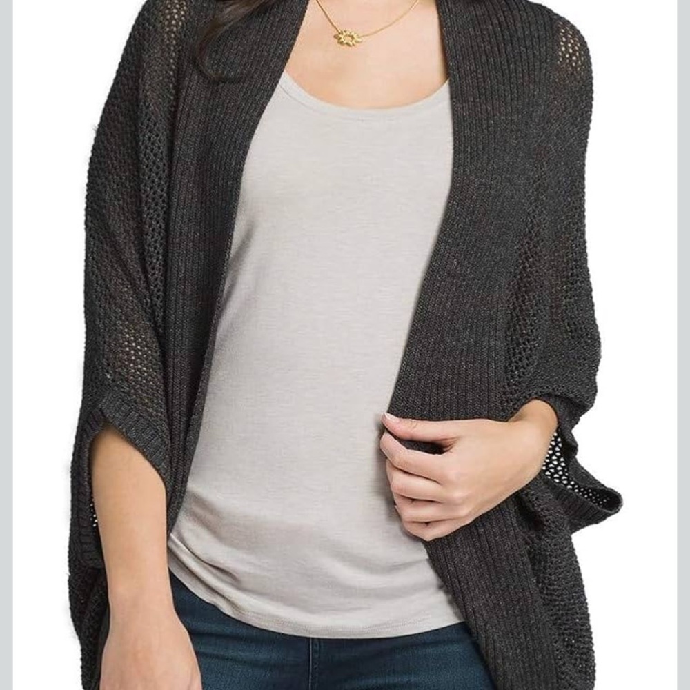 Prana Lima Cocoon Cardigan Knit Boho Sweater 100% Organic Cotton Charcoal Sz XS